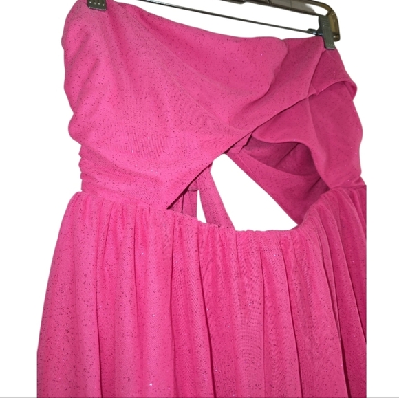 NWT For Love And Lemons Juni Maxi Dress in Pink XL Strapless Tiered Slit Skirt - Picture 5 of 16